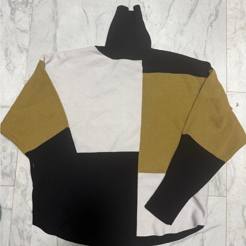 Aaeda Black and White Turtleneck Sweater